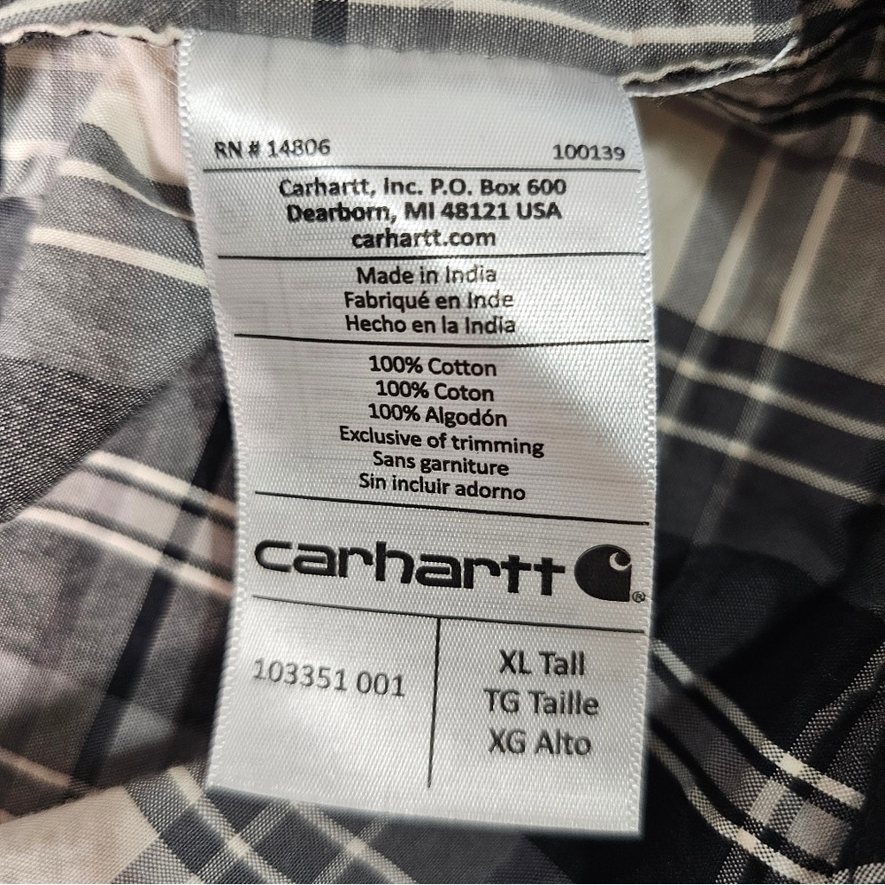 Carhartt XL Tall Plaid Button Up 100% Cotton Shirt Single Breast Pocket Size - Picture 13 of 16